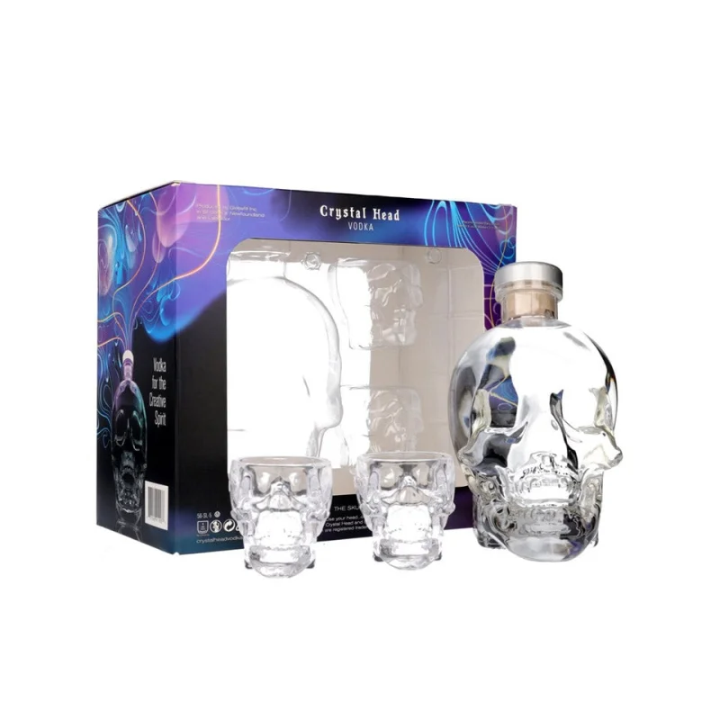 Crystal Head Skull Decanter + 2 Shot Glasses Gift Pack Vodka 700mL