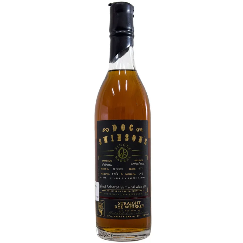 Doc Swinson’s 6 Year Old Single Barrel Cask Strength Straight Rye Whiskey 750mL