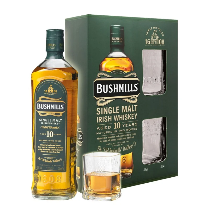 Bushmills 10 Year Old + 2 Glasses Gift Pack Single Malt Irish Whiskey 700mL