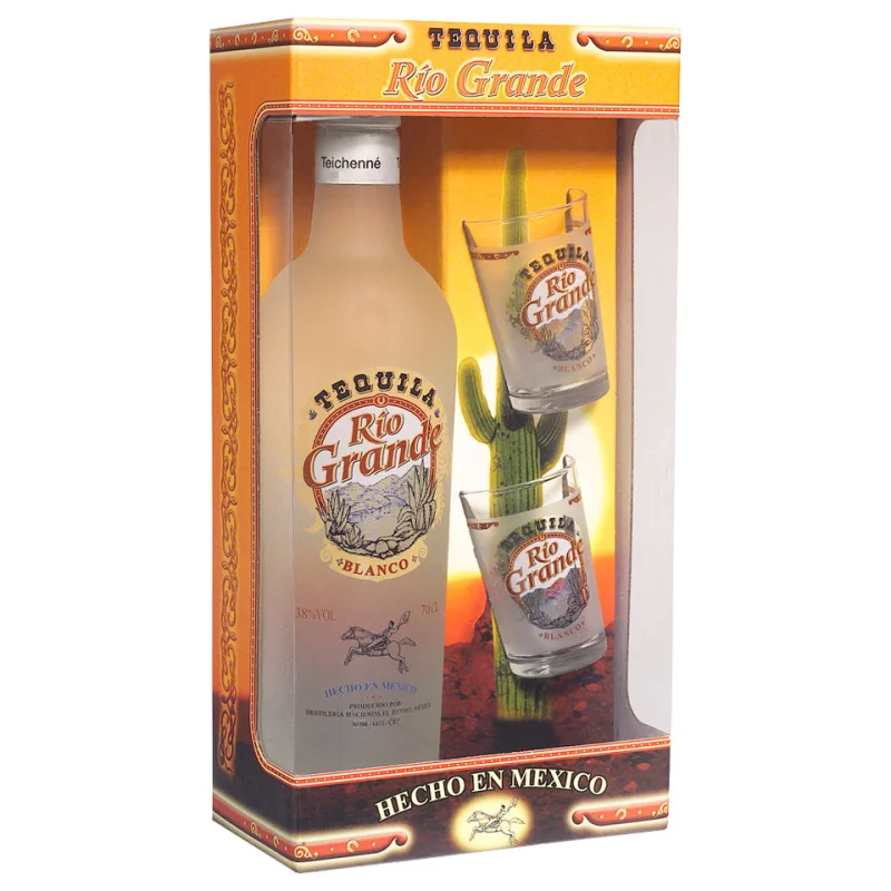 Rio Grande Gold Tequila + 2 Glasses Gift Pack 700mL