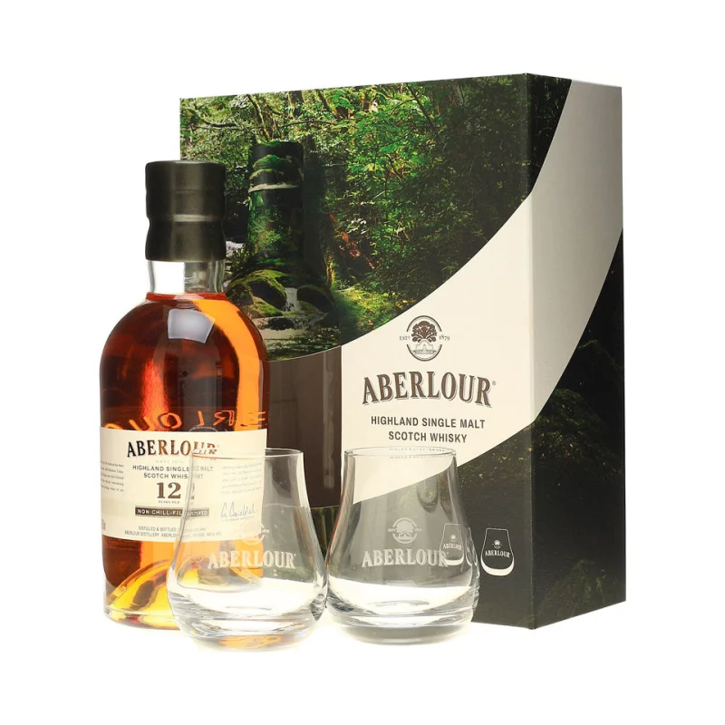 Aberlour 12 Year Old Non-Chill Filtered + 2 Glasses Coffret Single Malt Scotch Whisky 700mL
