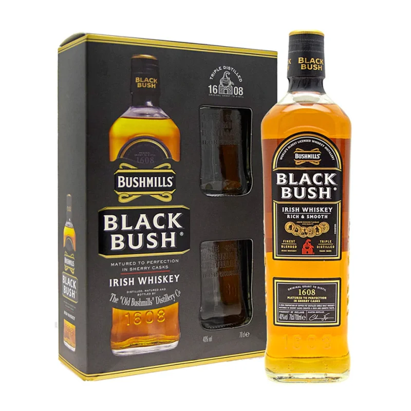 Bushmills Black Bush + 2 Glasses Gift Pack Blended Irish Whiskey 700mL
