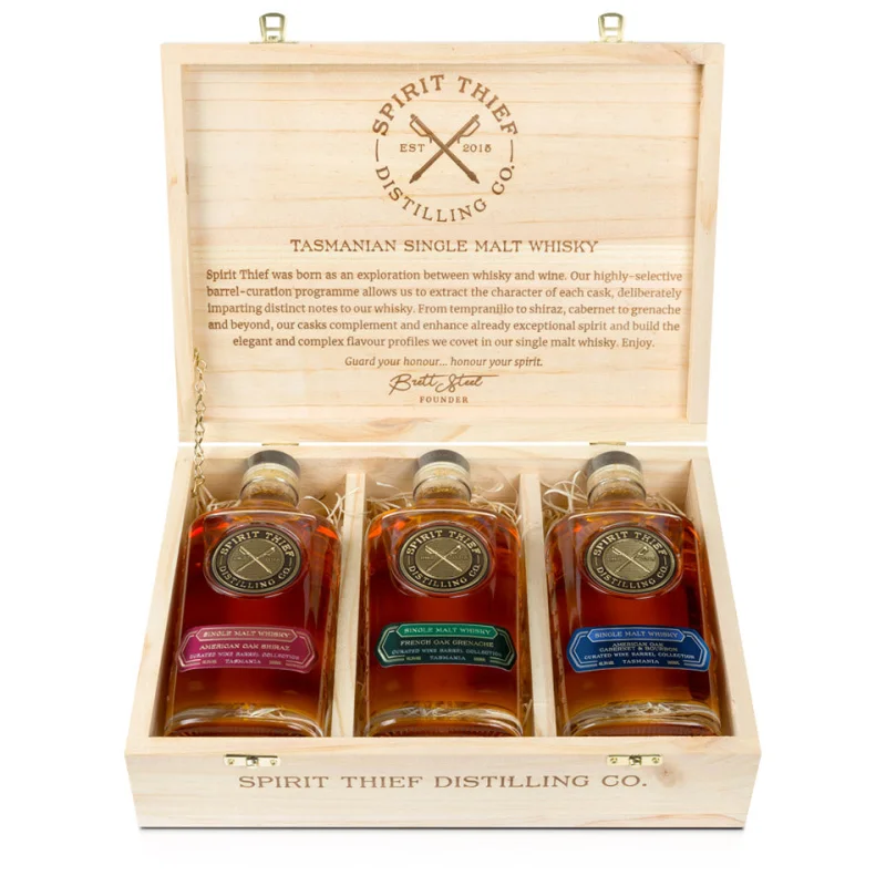 Spirit Thief Wooden Gift Box 3 Pack Single Malt Australian Whisky 3 x 500mL