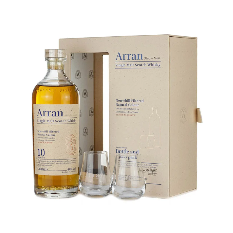 Arran 10 Year Old + 2 Glasses Gift Pack Single Malt Scotch Whisky 700mL